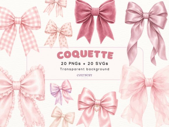 Download Coquette Bow Watercolor Cliparts, Pink - Coquette Collection