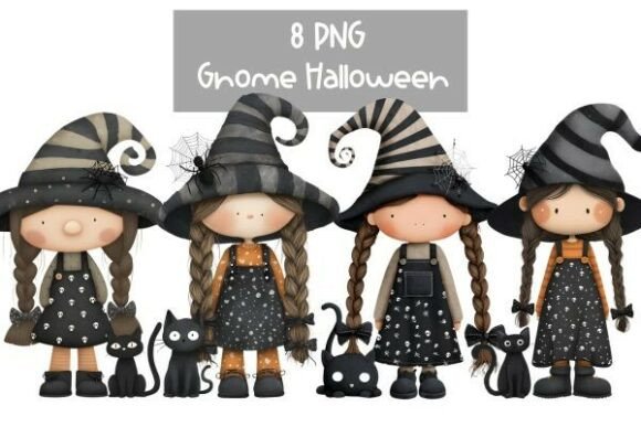 Download Halloween Gnome Girl with Cat Clipart - Premium Resources